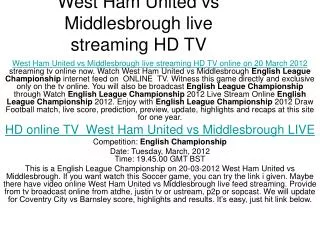 FREE West Ham United vs Middlesbrough video live feed is