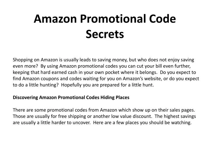 amazon promotional code secrets