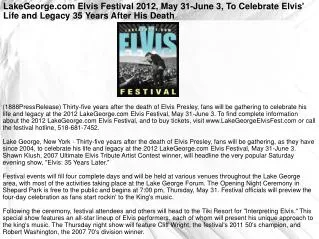 LakeGeorge.com Elvis Festival 2012, May 31-June 3, To Celebr