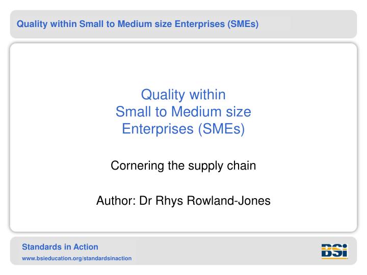 quality within small to medium size enterprises smes