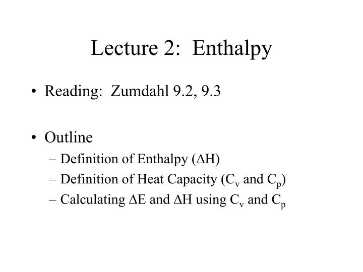 lecture 2 enthalpy