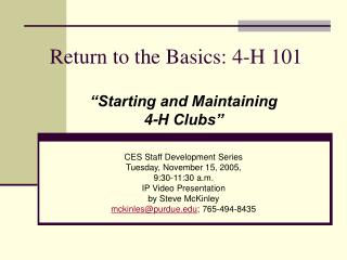 Return to the Basics: 4-H 101