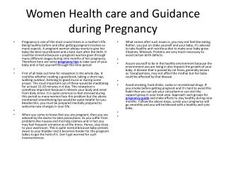 Women Health care and Guidance during Pregnancy