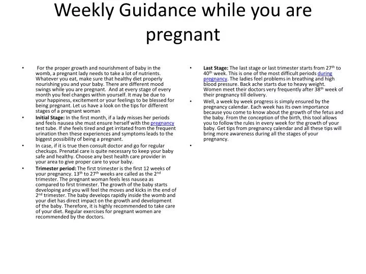 weekly guidance while you are pregnant