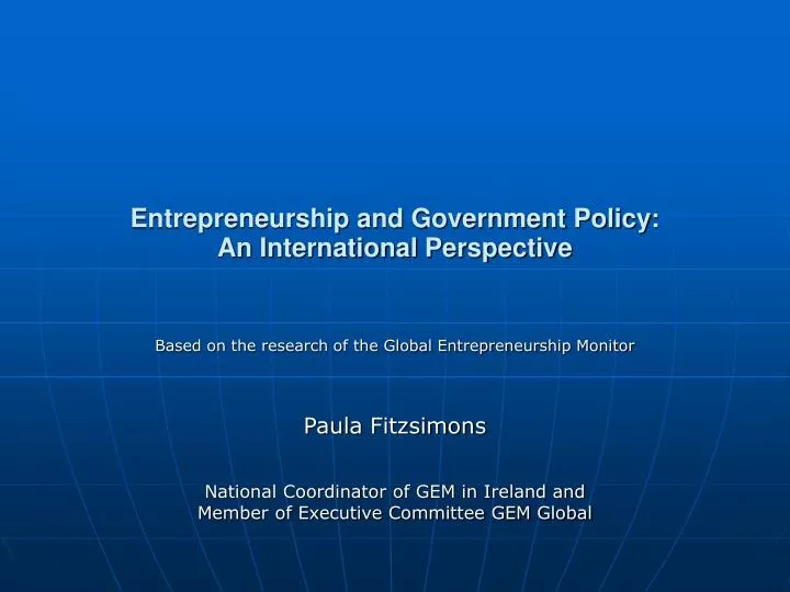 entrepreneurship and government policy an international perspective