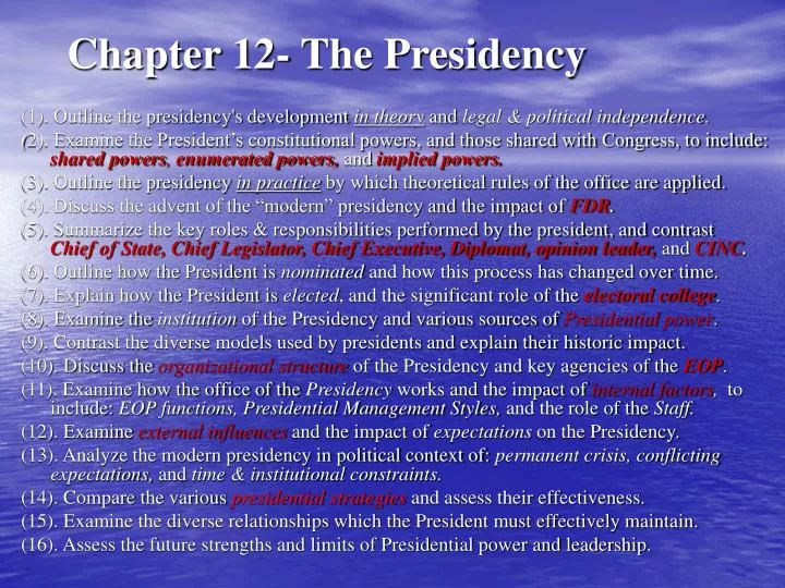 chapter 12 the presidency
