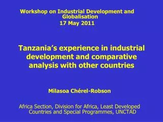 Tanzania’s experience in industrial development and comparative analysis with other countries