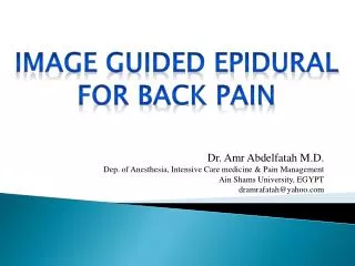 Dr. Amr Abdelfatah M.D. Dep. of Anesthesia, Intensive Care medicine &amp; Pain Management Ain Shams University, EGYPT