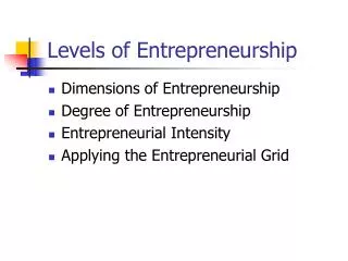 Levels of Entrepreneurship