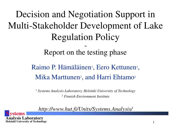 decision and negotiation support in multi stakeholder development of lake regulation policy