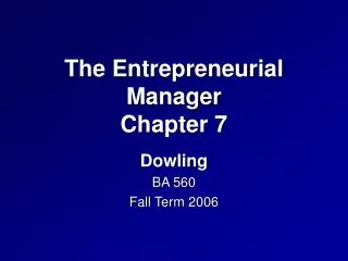 The Entrepreneurial Manager Chapter 7