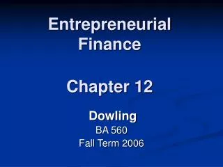 Entrepreneurial Finance Chapter 12