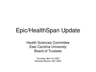 Epic/HealthSpan Update