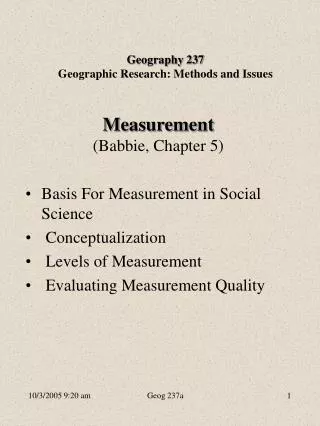 Measurement (Babbie, Chapter 5)