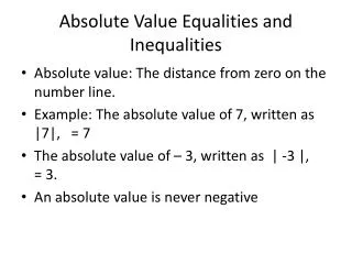 Absolute Value Equalities and Inequalities