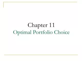 Chapter 11 Optimal Portfolio Choice