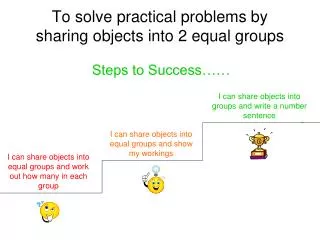 to solve practical problems by sharing objects into 2 equal groups