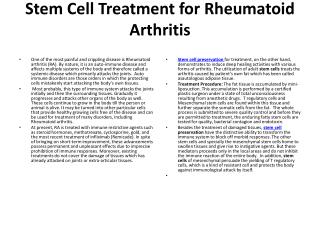 Stem Cell Treatment for Rheumatoid Arthritis