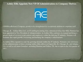 Ashley Ellis Appoints New VP Of Administration As Company Th