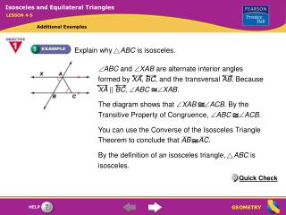 Explain why ABC is isosceles.