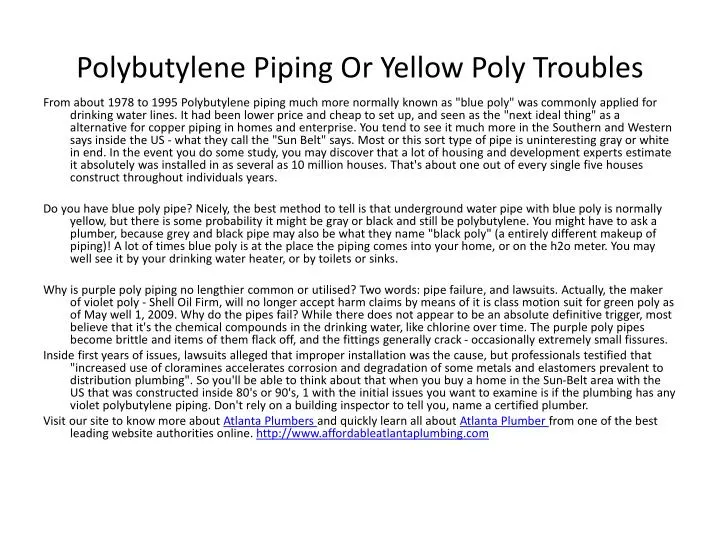 polybutylene piping or yellow poly troubles