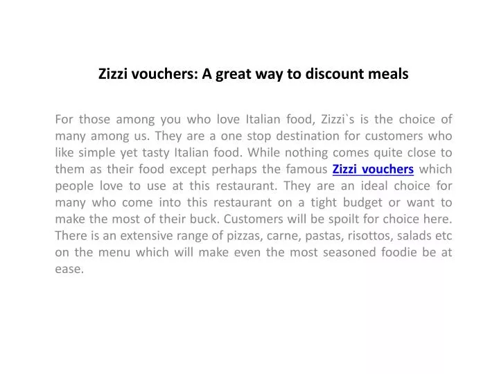 zizzi vouchers a great way to discount meals