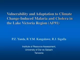 Vulnerability and Adaptation to Climate Change-Induced Malaria and Cholera in the Lake Victoria Region (AF91)