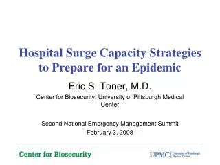 Hospital Surge Capacity Strategies to Prepare for an Epidemic
