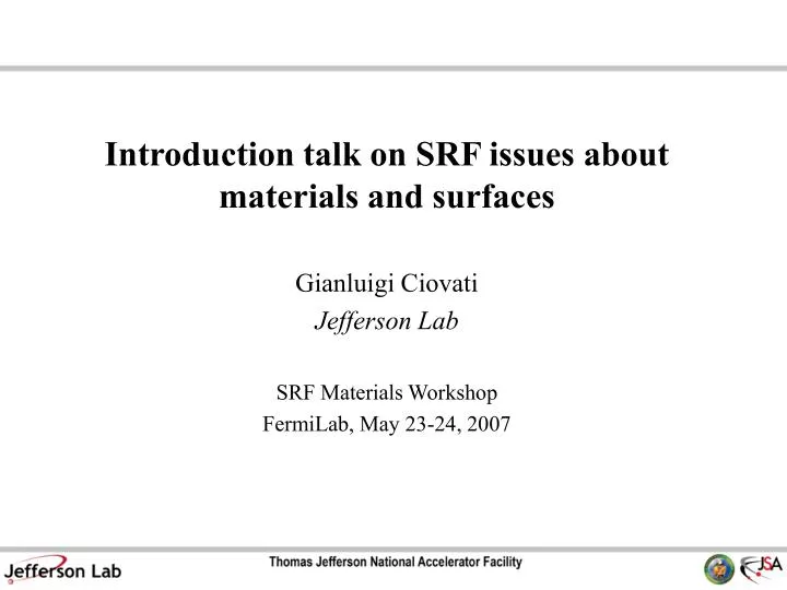 introduction talk on srf issues about materials and surfaces