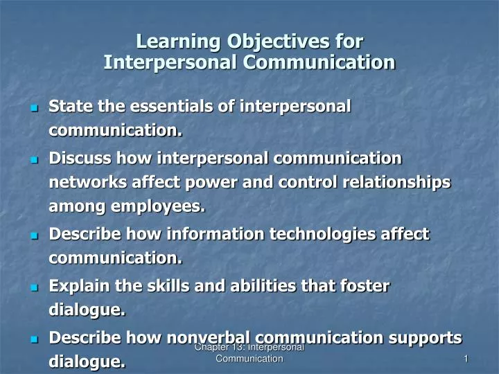 learning objectives for interpersonal communication