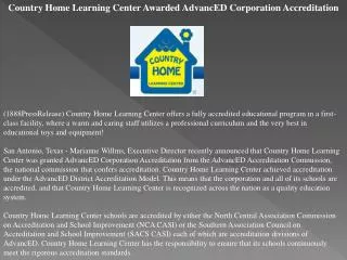 Country Home Learning Center Awarded AdvancED Corporation Ac