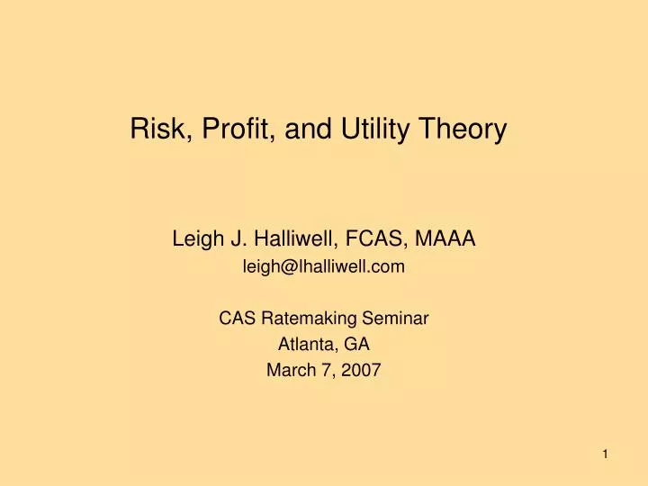 risk profit and utility theory