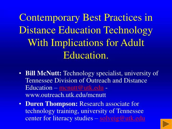 contemporary best practices in distance education technology with implications for adult education
