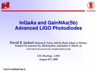 InGaAs and GaInNAs(Sb) Advanced LIGO Photodiodes