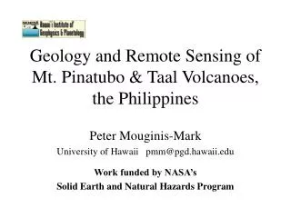 Geology and Remote Sensing of Mt. Pinatubo &amp; Taal Volcanoes, the Philippines