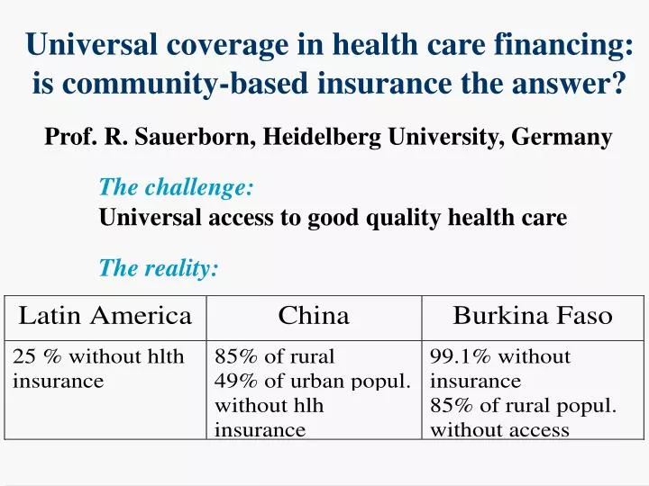 universal coverage in health care financing is community based insurance the answer