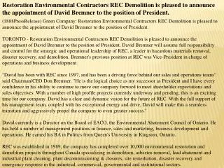 Restoration Environmental Contractors REC Demolition is plea