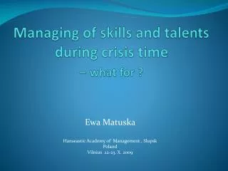 Managing of skills and talents during crisis time – what for ?
