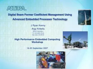 Digital Beam Former Coefficient Management Using Advanced Embedded Processor Technology