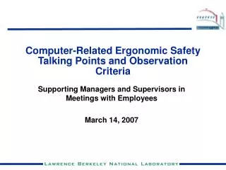 Computer-Related Ergonomic Safety Talking Points and Observation Criteria