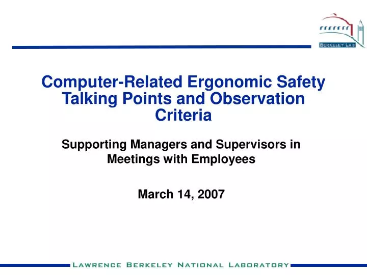 computer related ergonomic safety talking points and observation criteria
