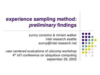 experience sampling method: preliminary findings