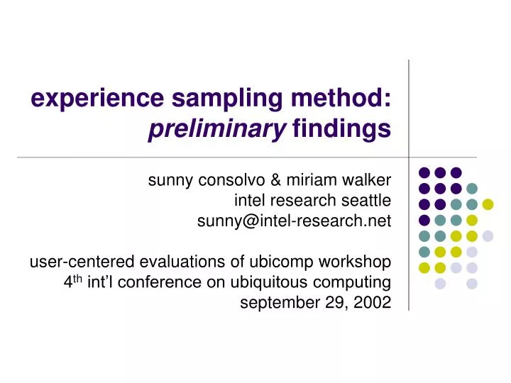 experience sampling method preliminary findings