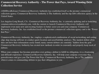 Commercial Recovery Authority - The Power that Pays