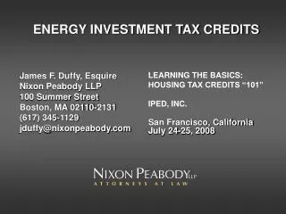 ENERGY INVESTMENT TAX CREDITS