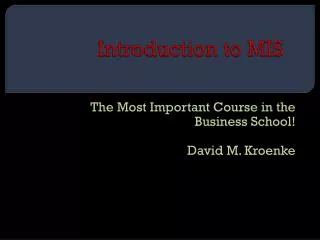 Introduction to MIS