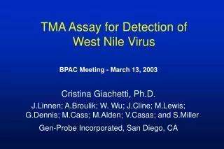 TMA Assay for Detection of West Nile Virus