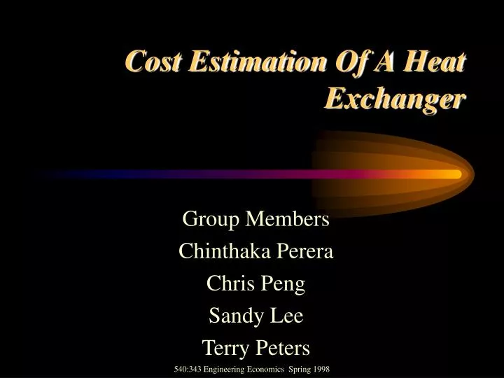 cost estimation of a heat exchanger
