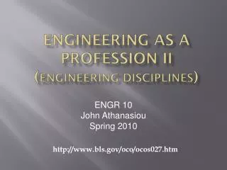 Engineering as a Profession II ( Engineering Disciplines )