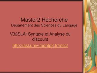 Master2 Recherche Département des Sciences du Langage